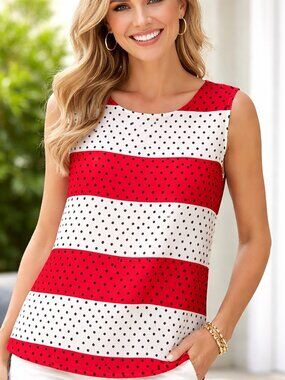 NWT Talbots Womens sz XL Rayon Light Summer Top Blouse Red White Polka Dot New
